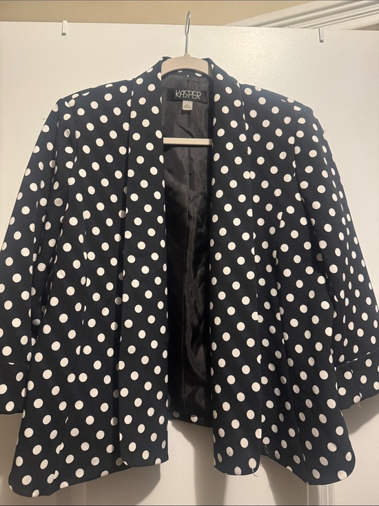 Kasper Jackets & Blazers - Kasper Black Polka Dot Open-Front Blazer